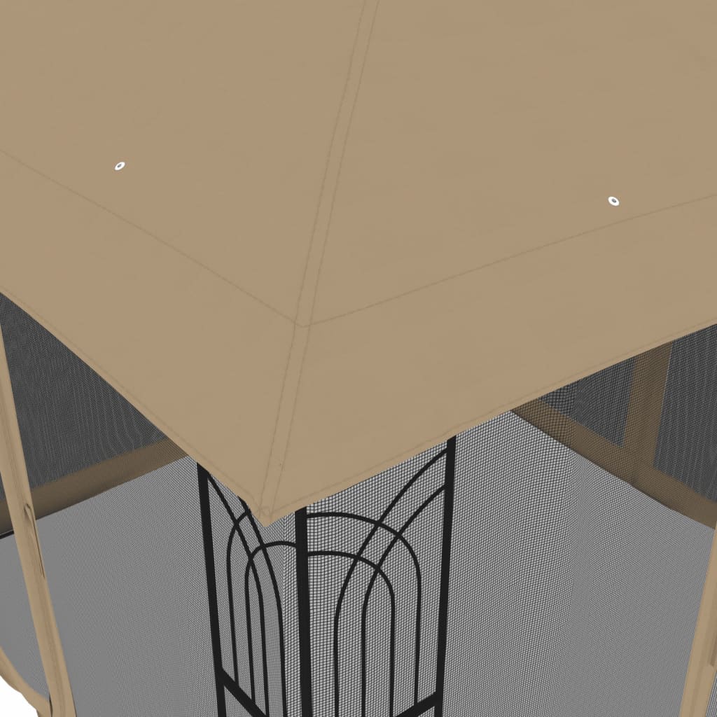 Foișor cu acoperiș dublu/pereți din plasă taupe 2,94x2,94m oțel