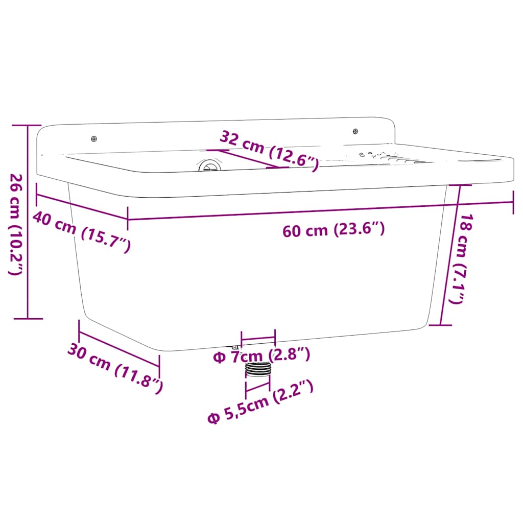 Chiuvetă utilitară cu montare pe perete alb 60x40x28 cm rășină
