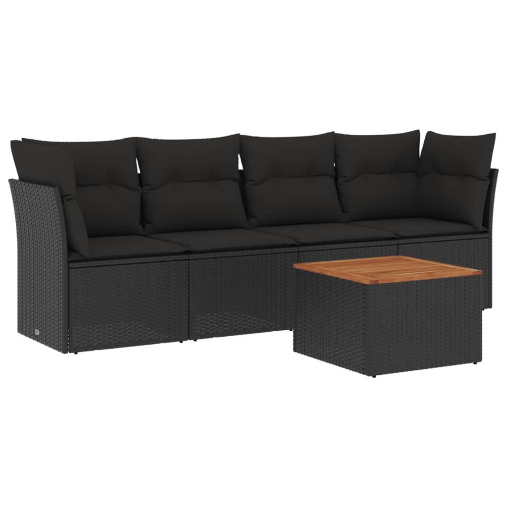 Set mobilier de grădină cu perne, 5 piese, negru, poliratan