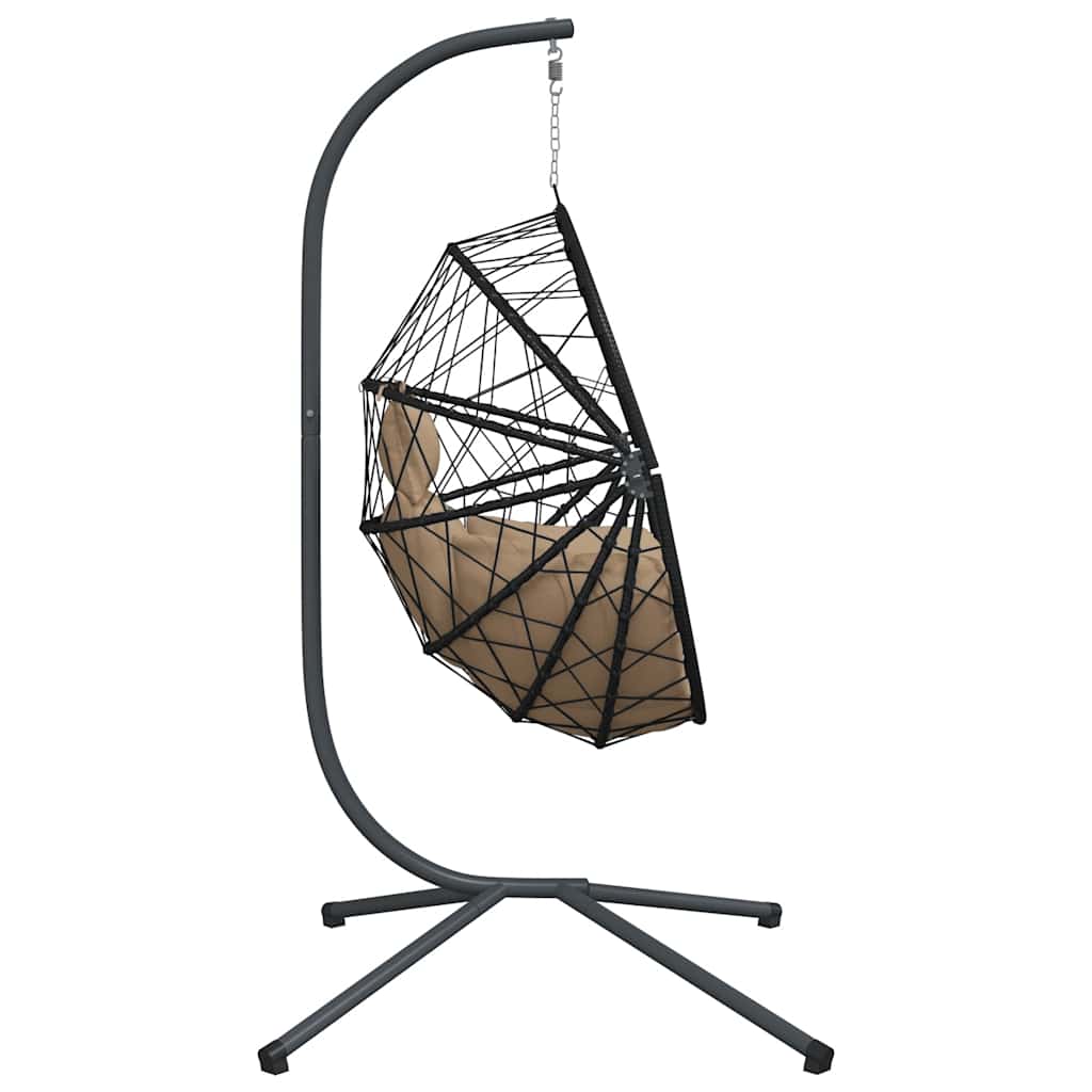 Scaun suspendat tip ou, cu suport, taupe, ratan și oțel