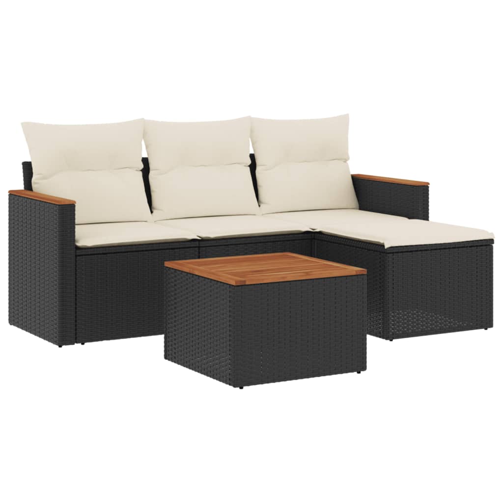 Set mobilier de grădină cu perne, 5 piese, negru, poliratan