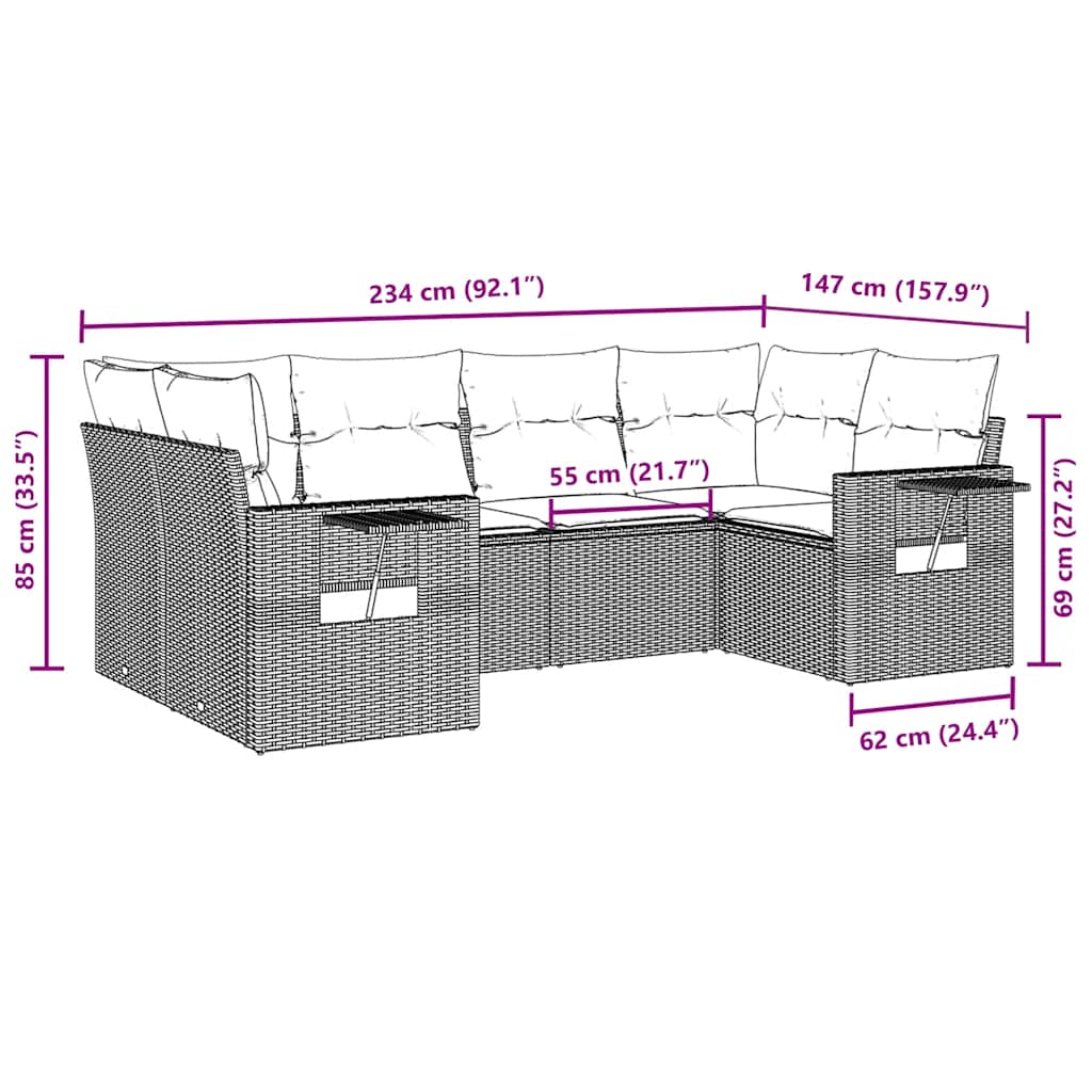 Set canapele de grădină cu perne, 6 piese, maro, poliratan