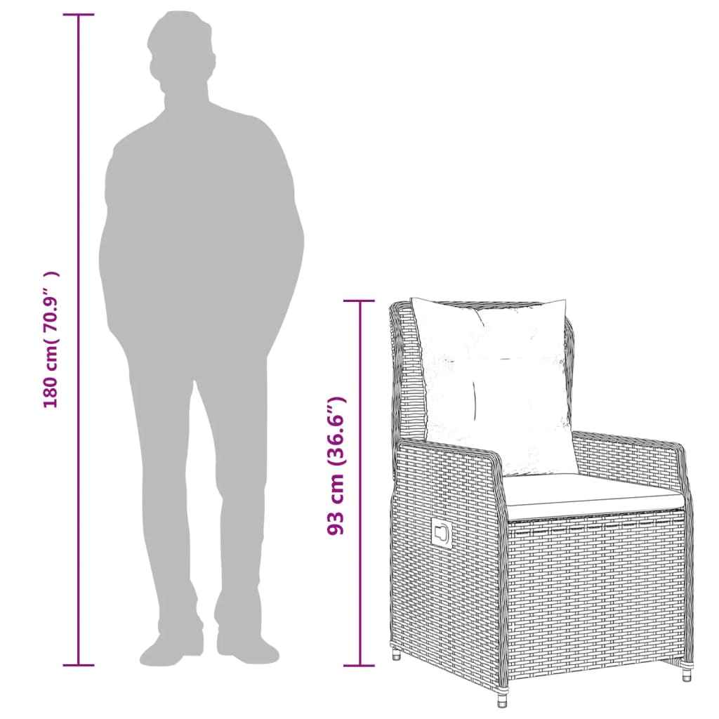 Set bistro cu perne, 3 piese, negru, poliratan