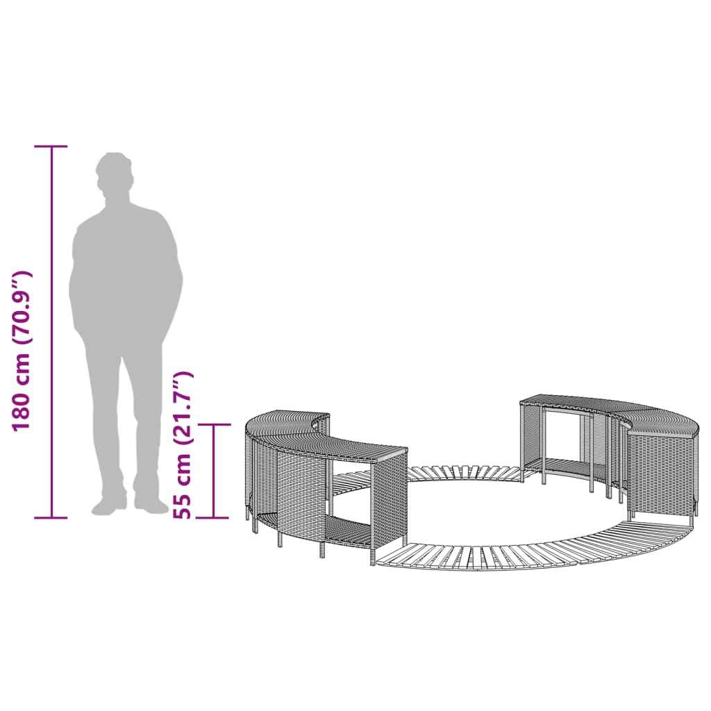 Împrejmuire cadă cu hidromasaj, gri, poliratan / lemn acacia