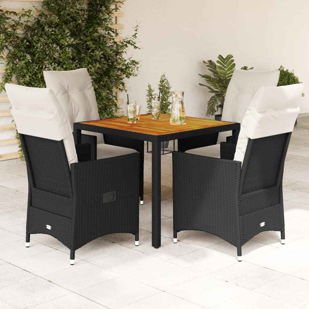 Set mobilier de grădină cu perne, 5 piese, negru, poliratan