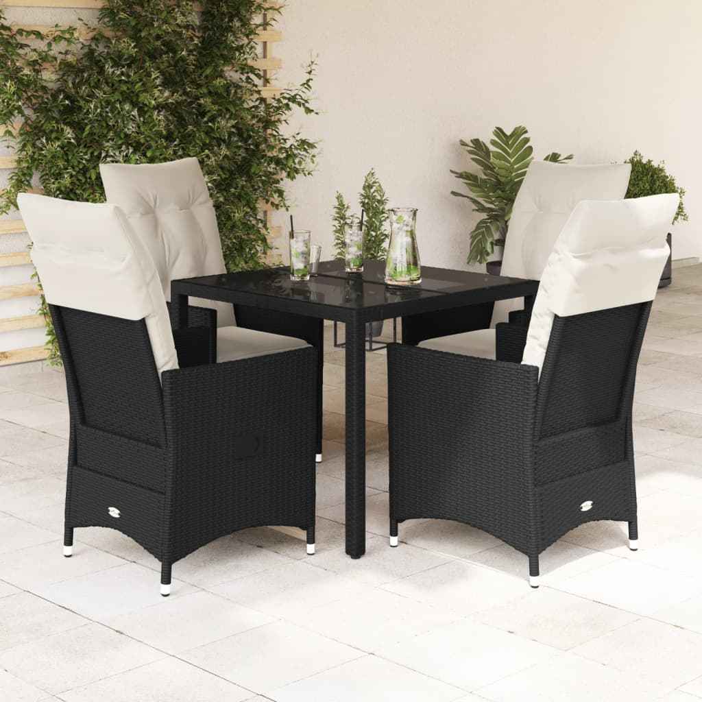 Set mobilier de grădină cu perne, 5 piese, negru, poliratan