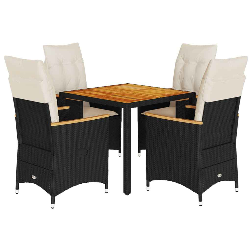 Set mobilier de grădină cu perne, 5 piese, negru, poliratan