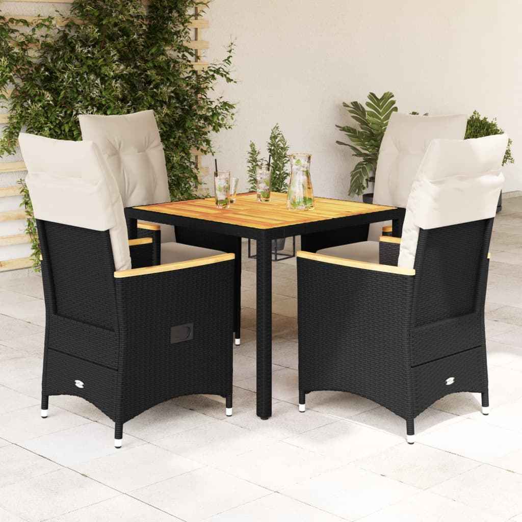Set mobilier de grădină cu perne, 5 piese, negru, poliratan