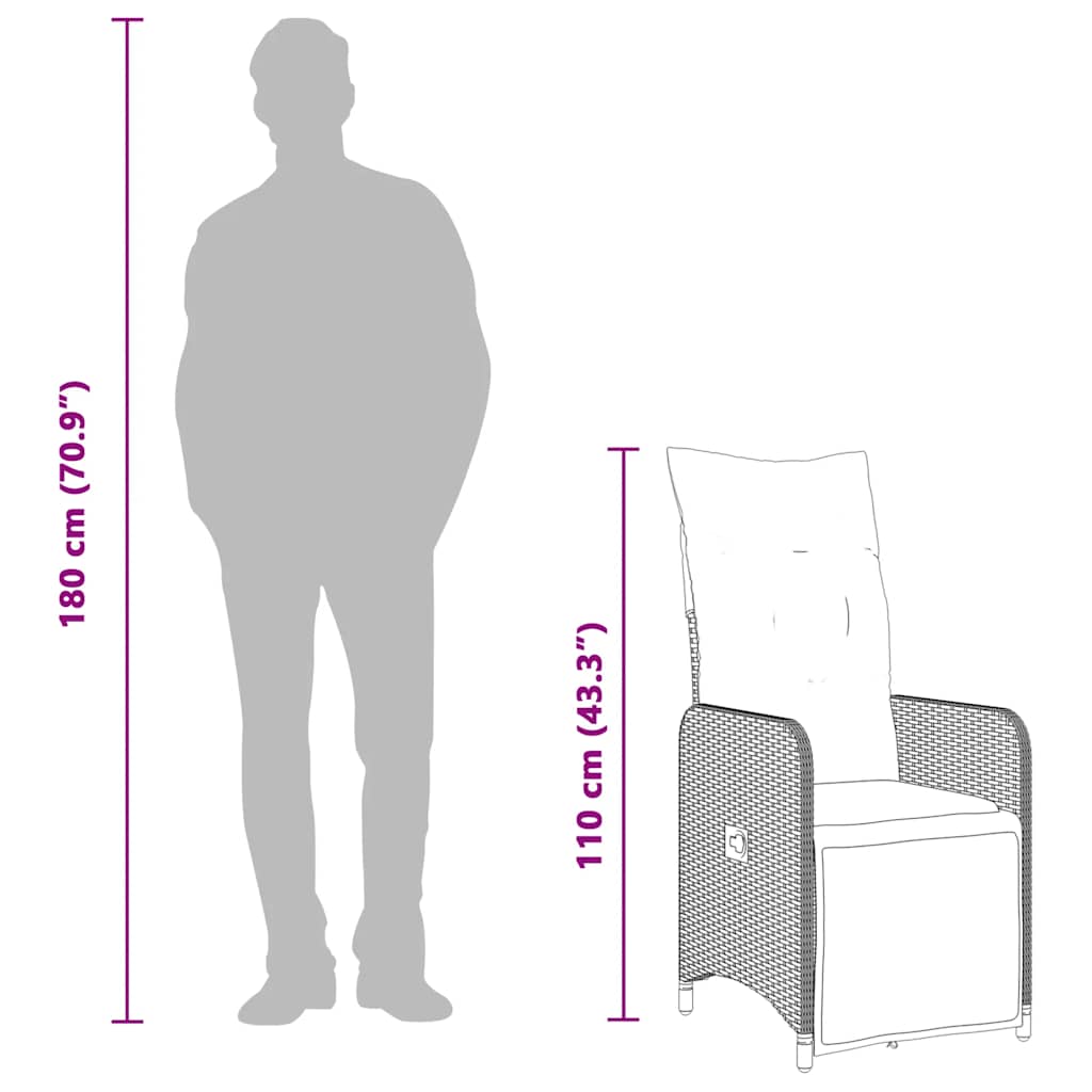 Set bistro de grădină cu perne, 3 piese, negru, poliratan