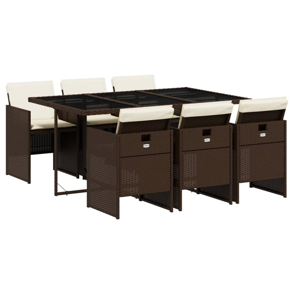 Set mobilier de grădină cu perne, 7 piese, maro, poliratan