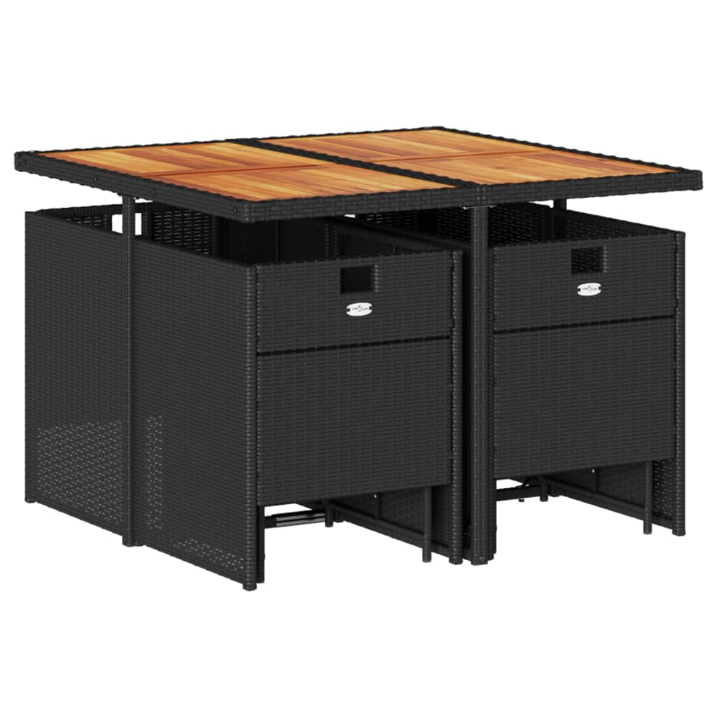 Set mobilier de grădină cu perne, 9 piese, negru, poliratan