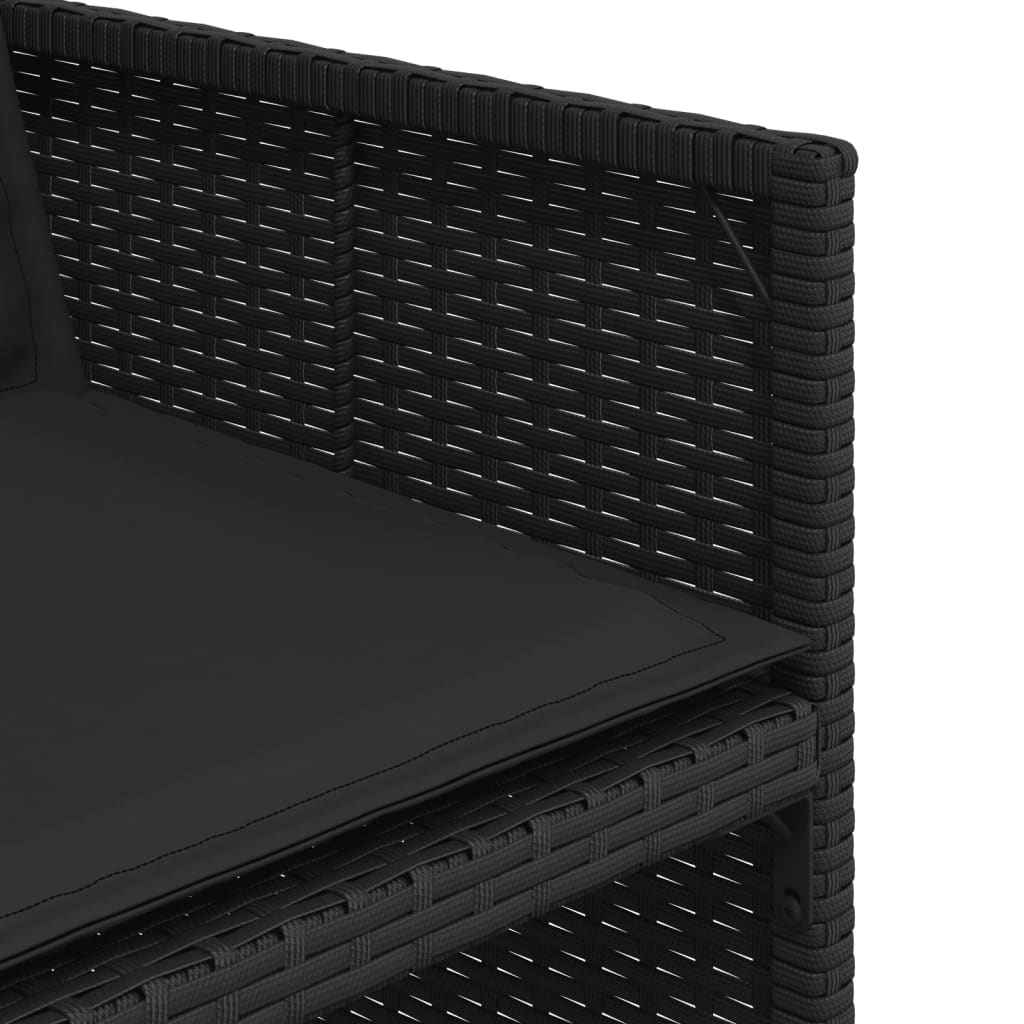 Set mobilier de exterior cu perne, 11 piese, negru, poliratan