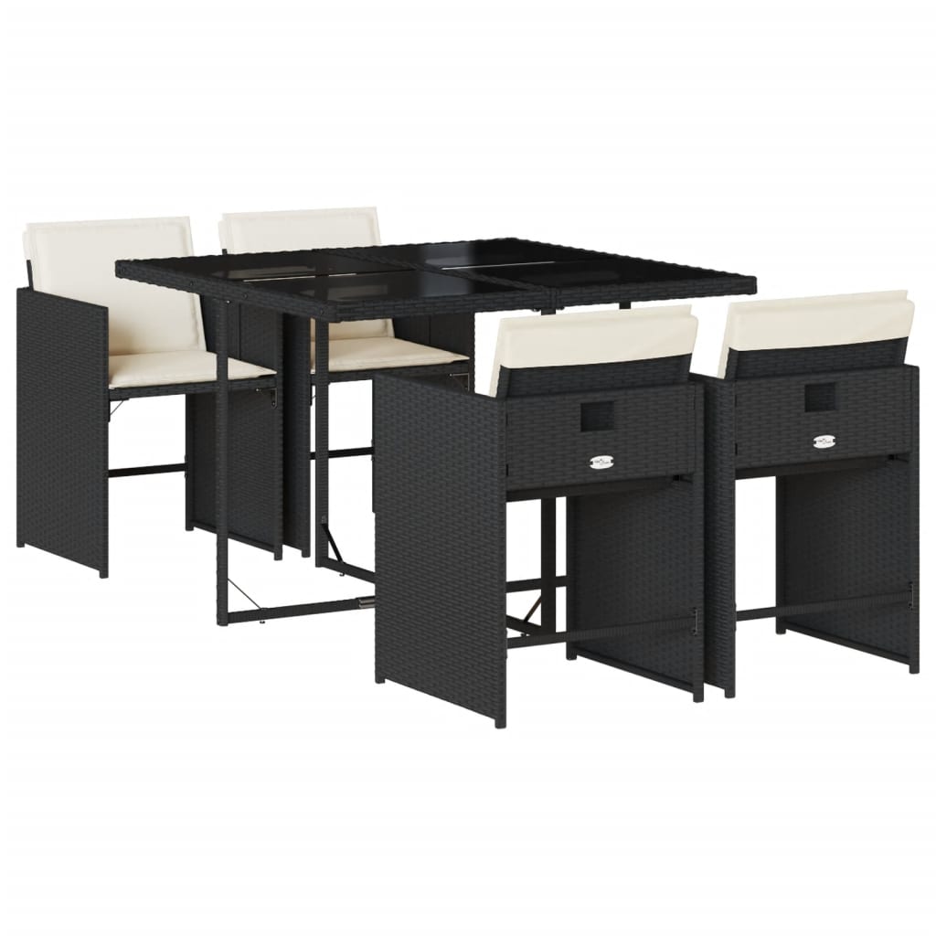 Set mobilier de grădină cu perne, 5 piese, negru, poliratan