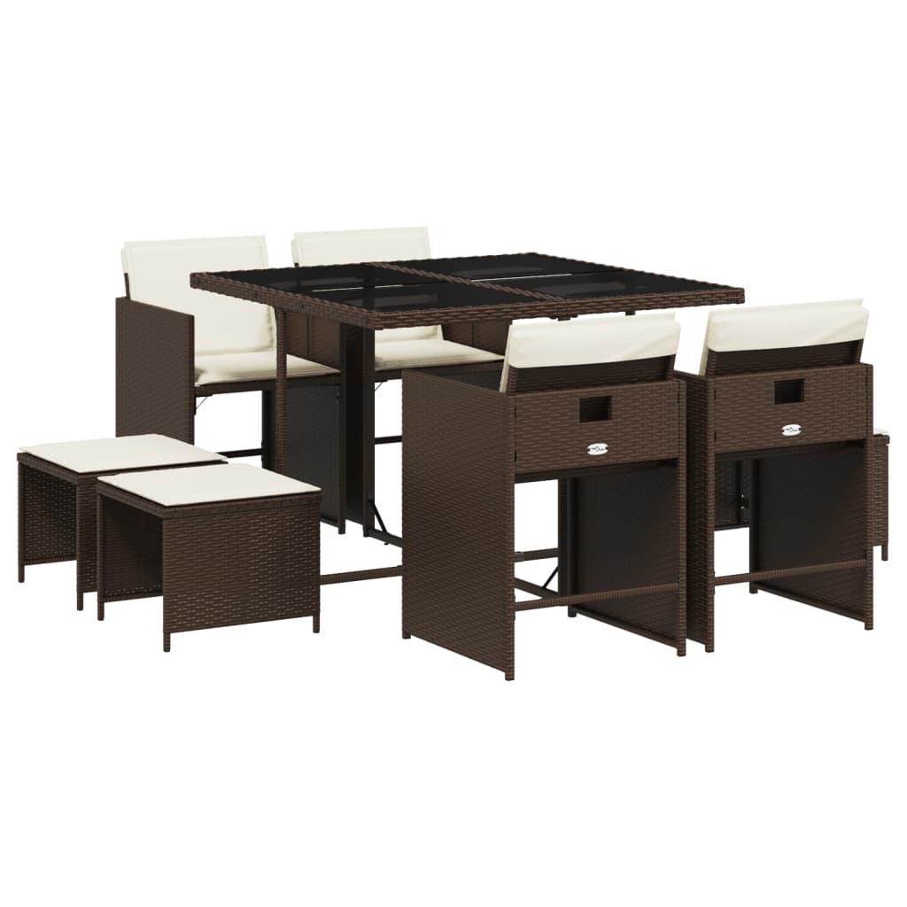 Set mobilier de grădină cu perne, 9 piese, maro, poliratan