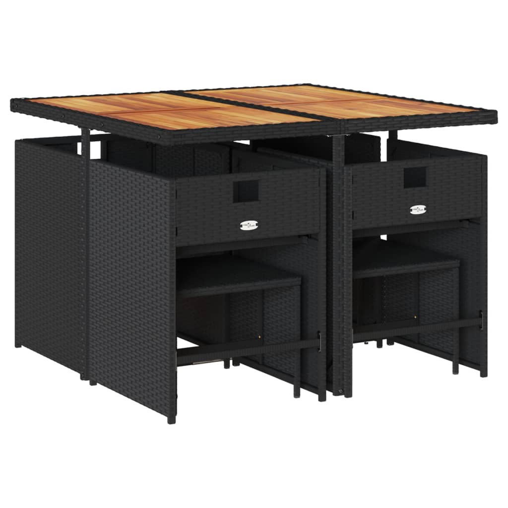 Set mobilier de grădină cu perne, 9 piese, negru, poliratan