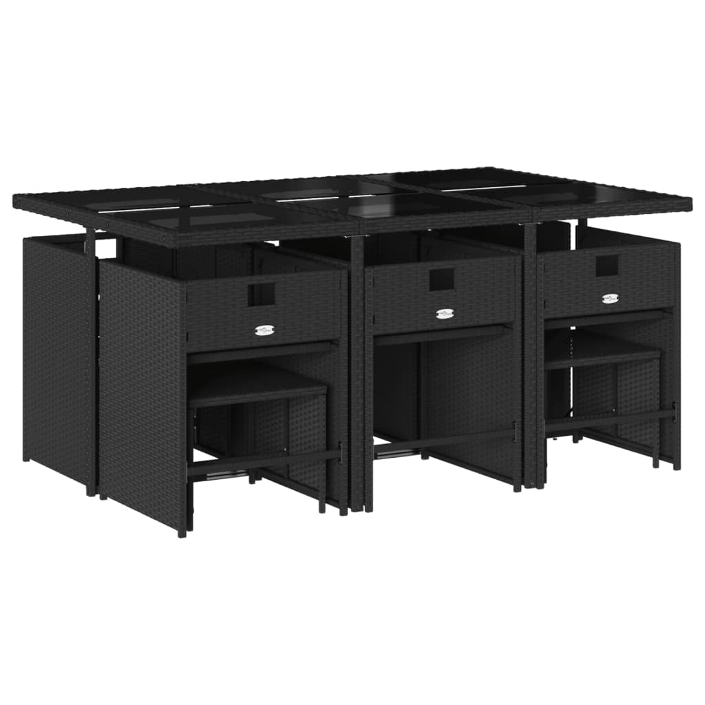 Set mobilier de exterior cu perne, 11 piese, negru, poliratan