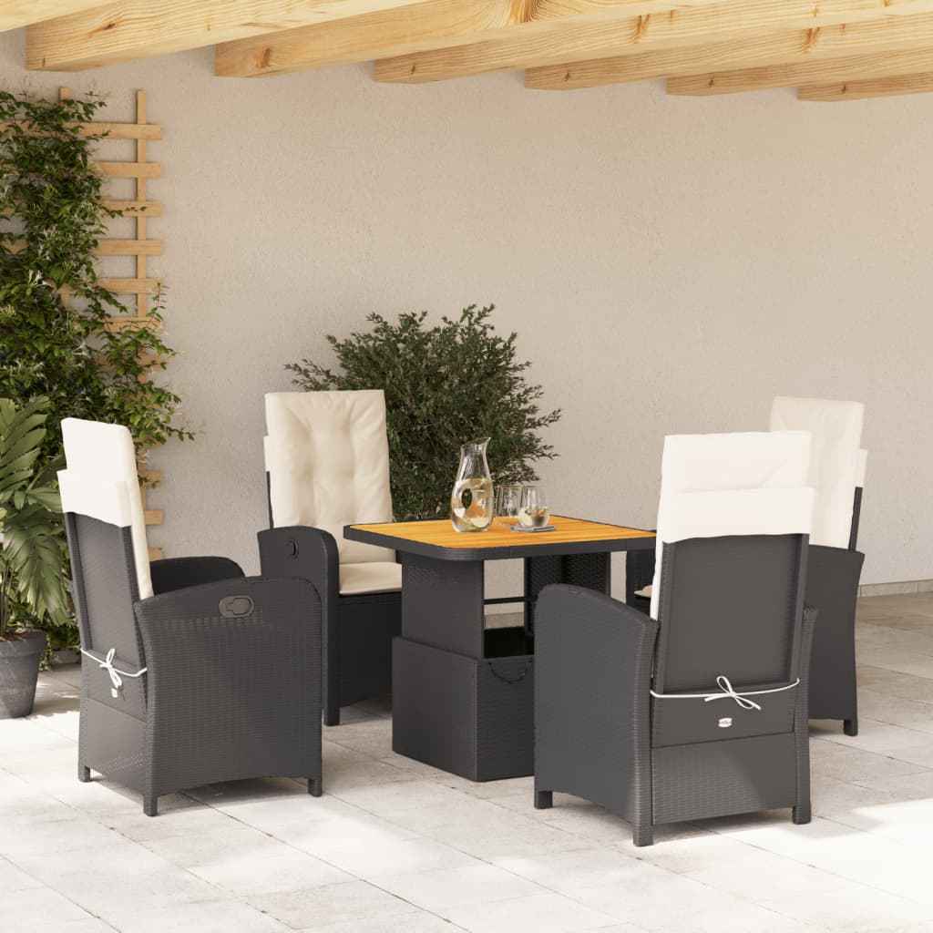 Set mobilier de grădină cu perne, 5 piese, negru, poliratan