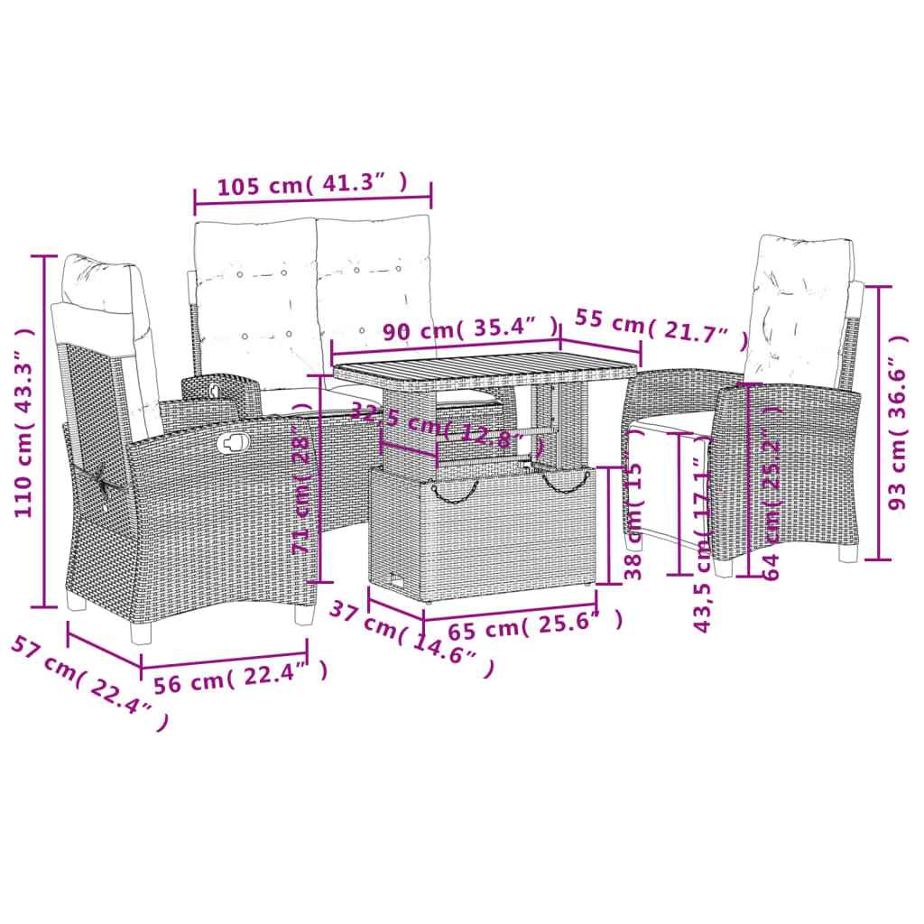 Set canapele de grădină, 4 piese, cu perne, bej, poliratan