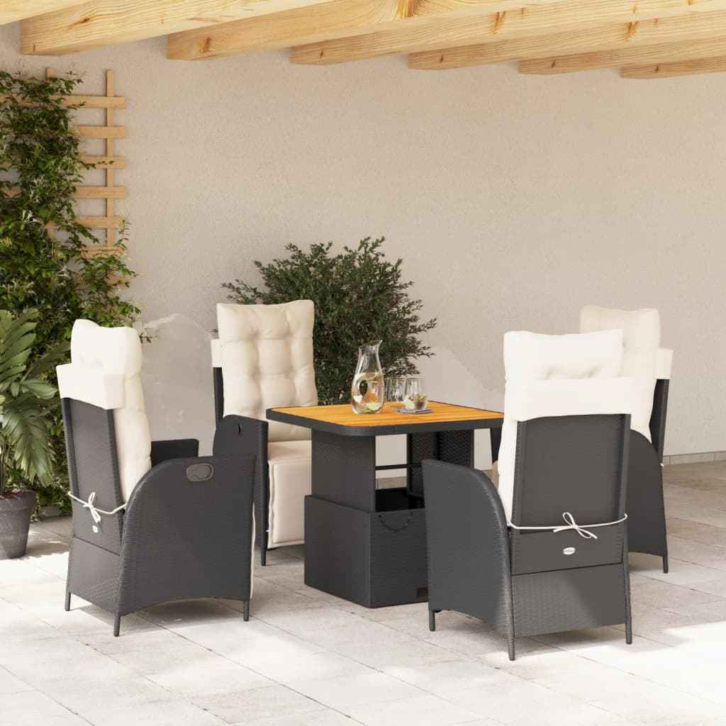 Set mobilier de grădină cu perne, 5 piese, negru, poliratan