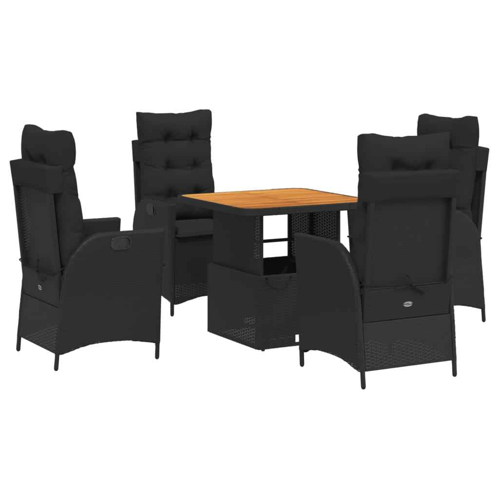 Set mobilier de grădină cu perne, 5 piese, negru, poliratan