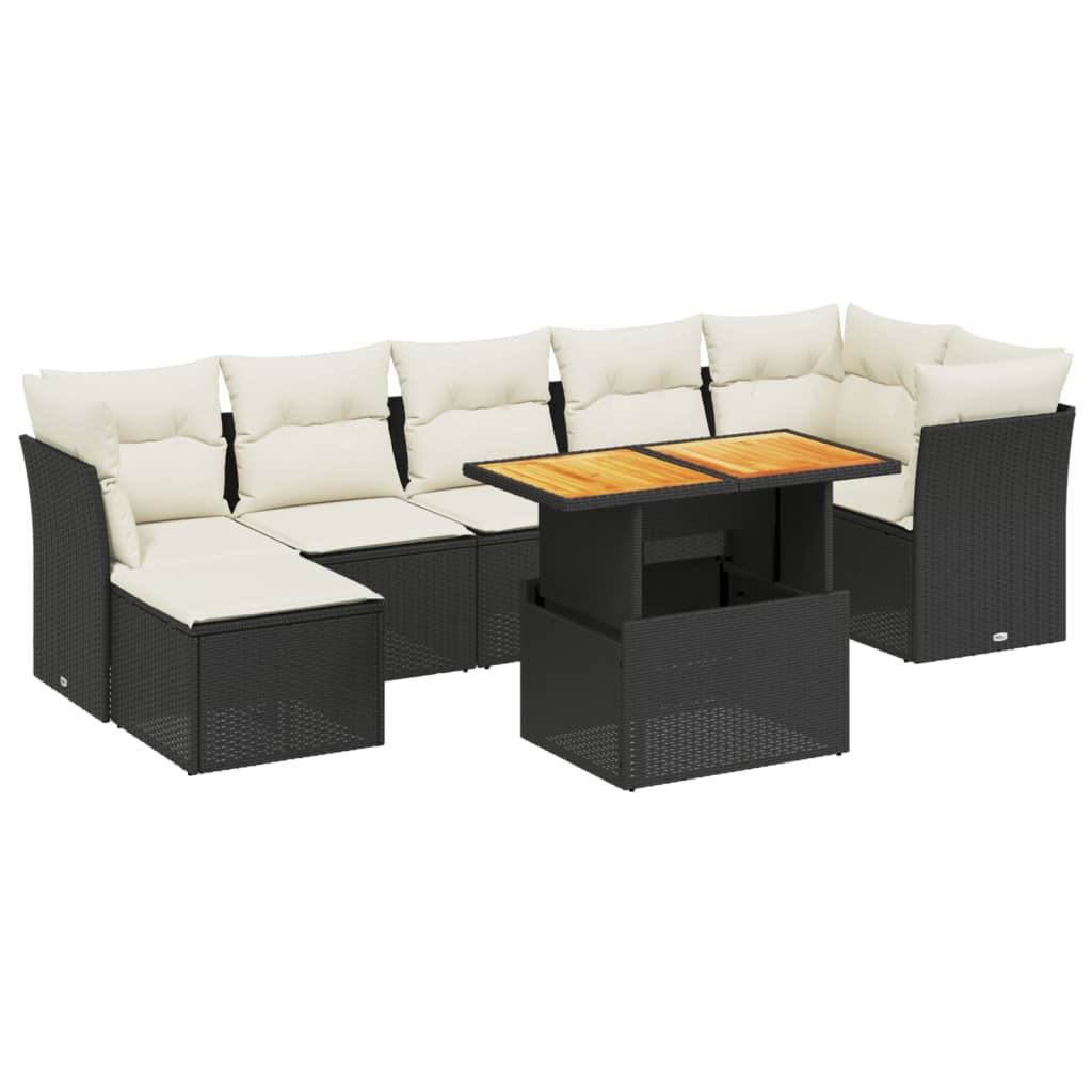 Set mobilier de grădină cu perne, 8 piese, negru, poliratan