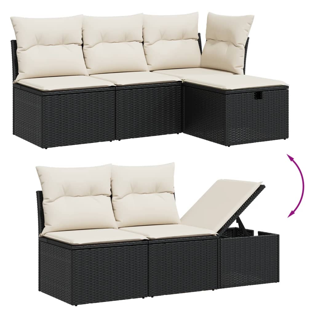 Set mobilier de grădină cu perne, 9 piese, negru, poliratan