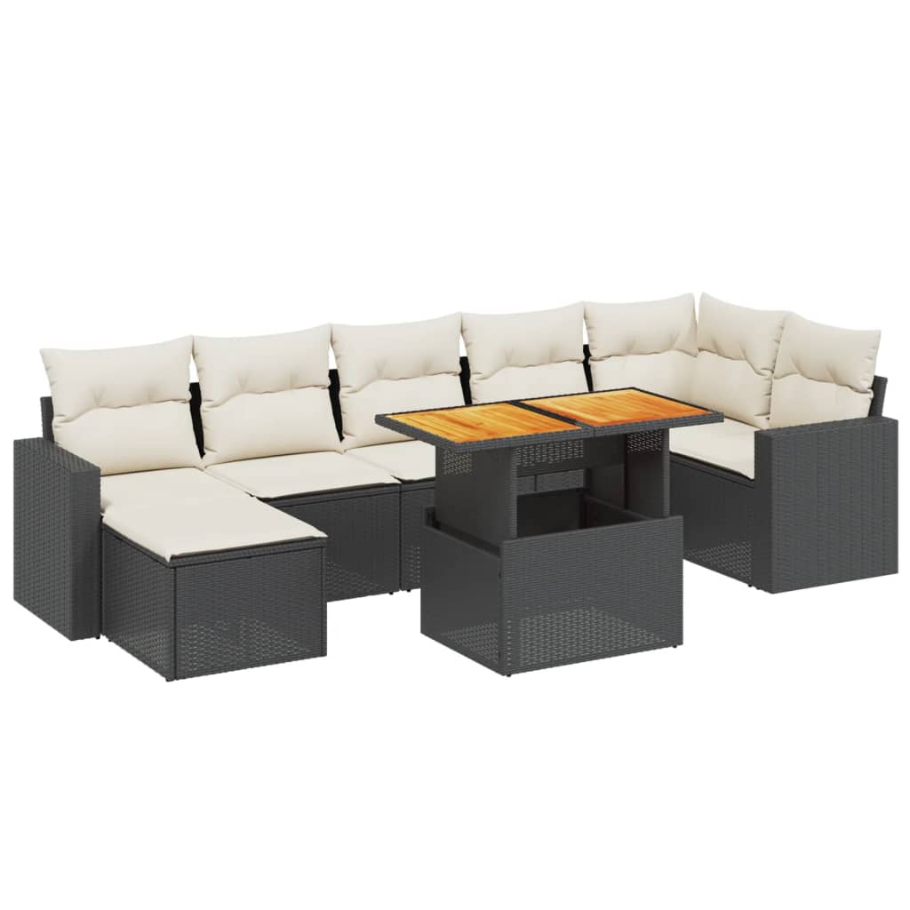 Set mobilier de grădină cu perne, 8 piese, negru, poliratan