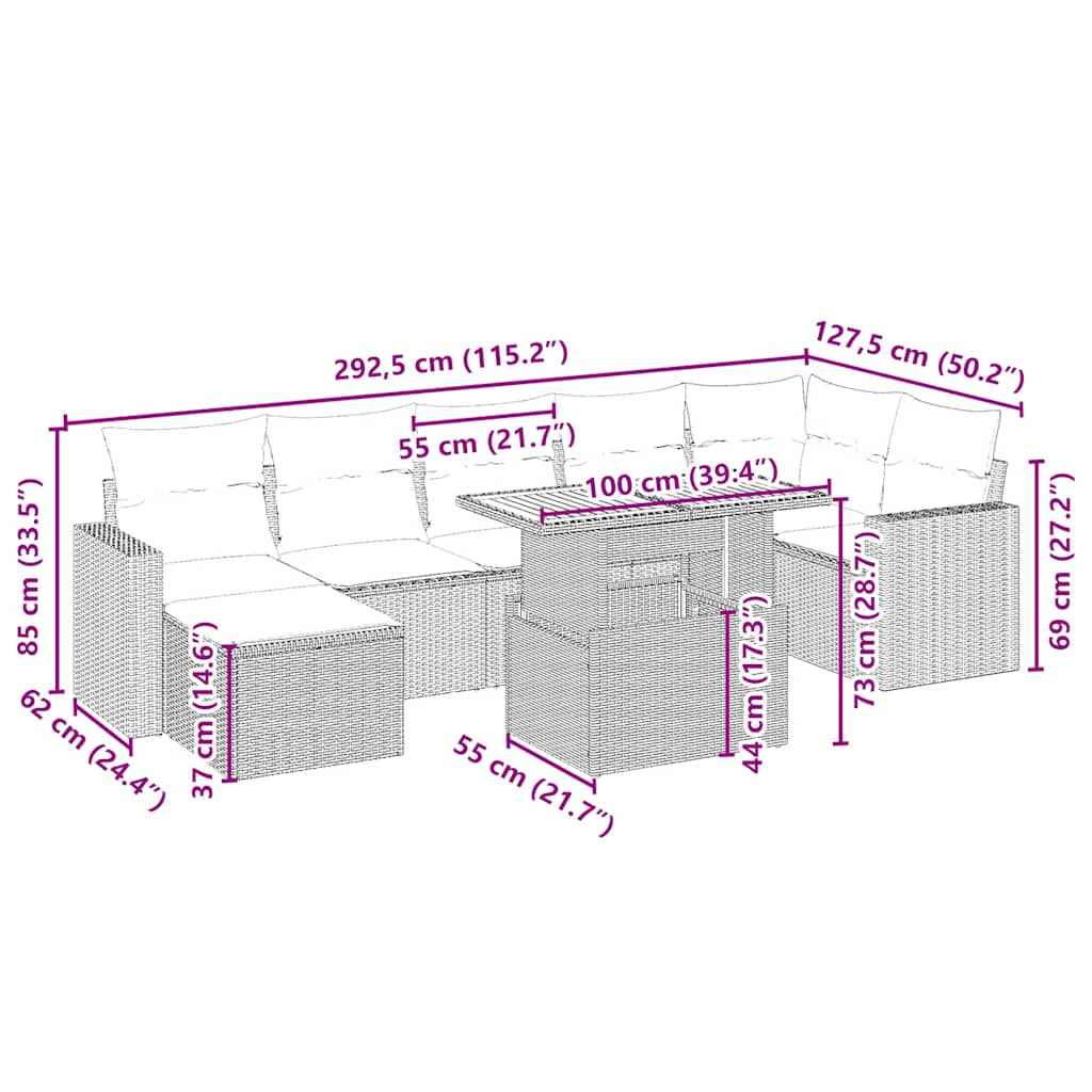 Set canapele de grădină, 8 piese, cu perne, bej, poliratan