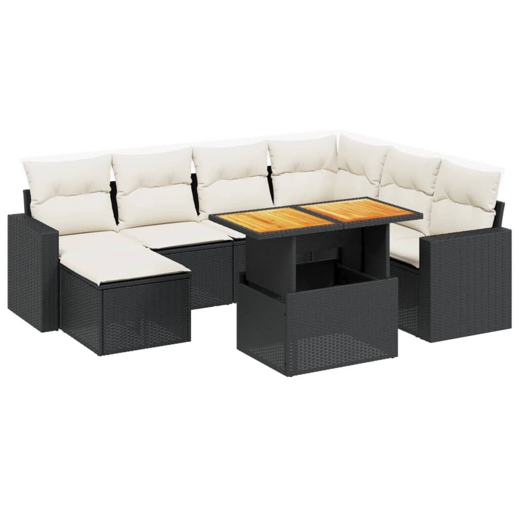Set mobilier de grădină cu perne, 8 piese, negru, poliratan