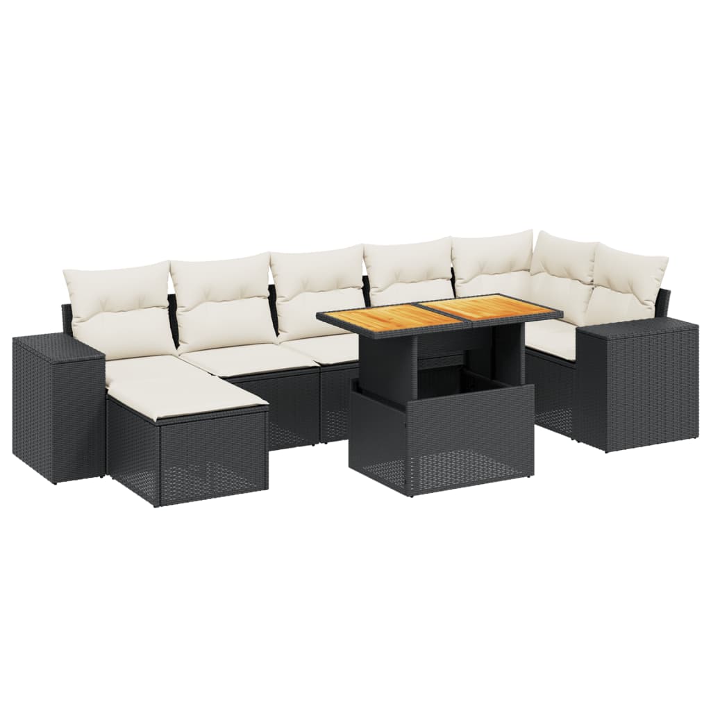 Set mobilier de grădină cu perne, 8 piese, negru, poliratan