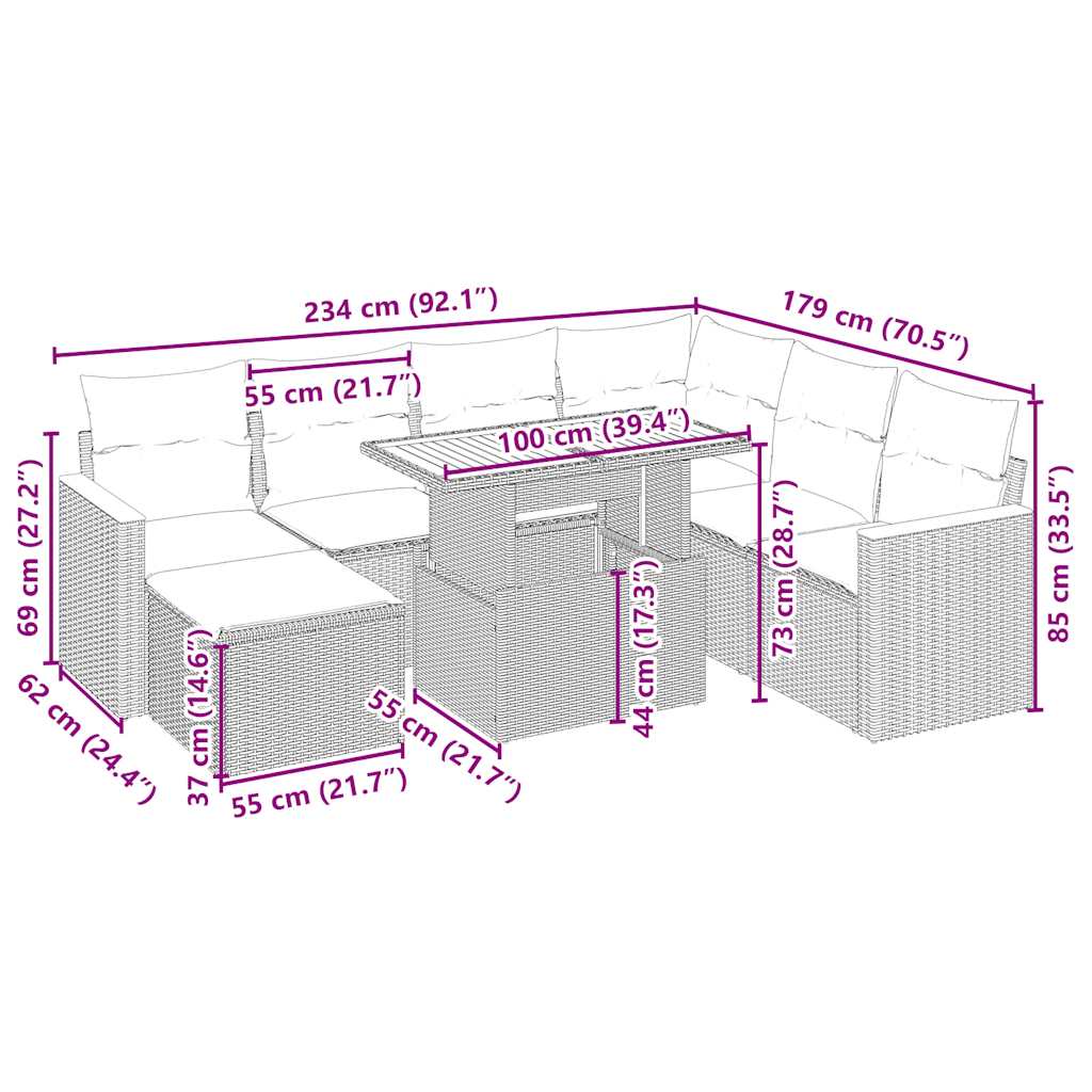 Set canapele de grădină, 8 piese, cu perne, bej, poliratan