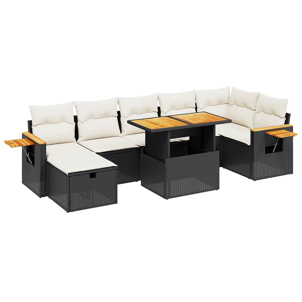 Set mobilier de grădină cu perne, 8 piese, negru, poliratan