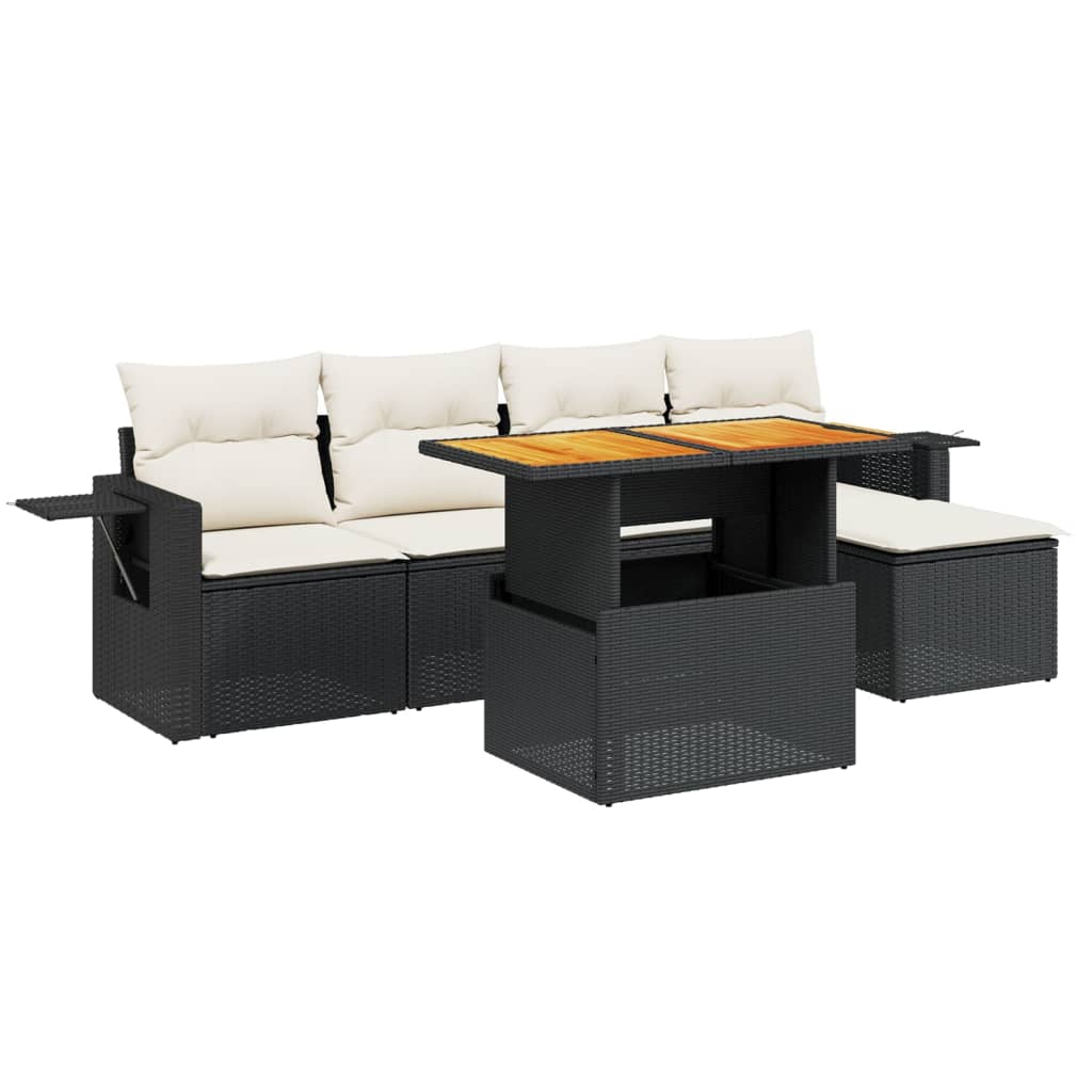 Set mobilier de grădină cu perne, 6 piese, negru, poliratan