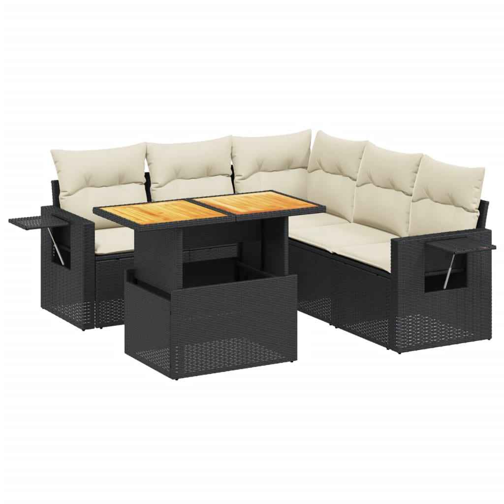 Set mobilier de grădină cu perne, 6 piese, negru, poliratan