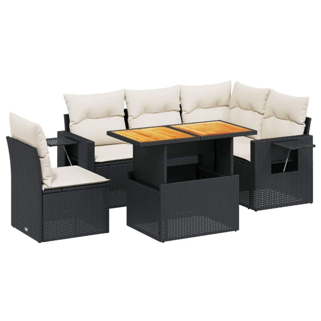 Set mobilier de grădină cu perne, 6 piese, negru, poliratan