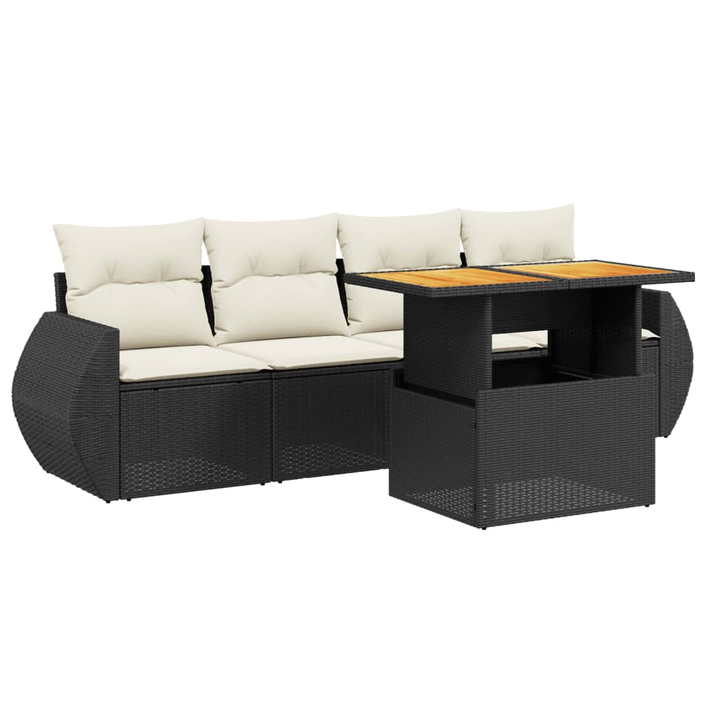 Set mobilier de grădină cu perne, 5 piese, negru, poliratan