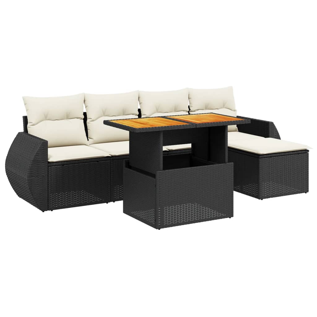 Set mobilier de grădină cu perne, 6 piese, negru, poliratan