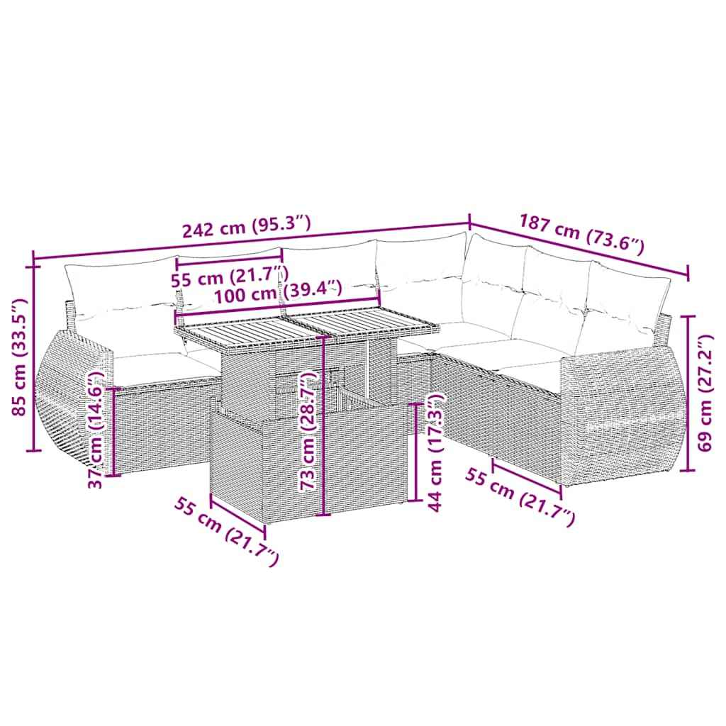 Set canapele de grădină, 7 piese, cu perne, bej, poliratan