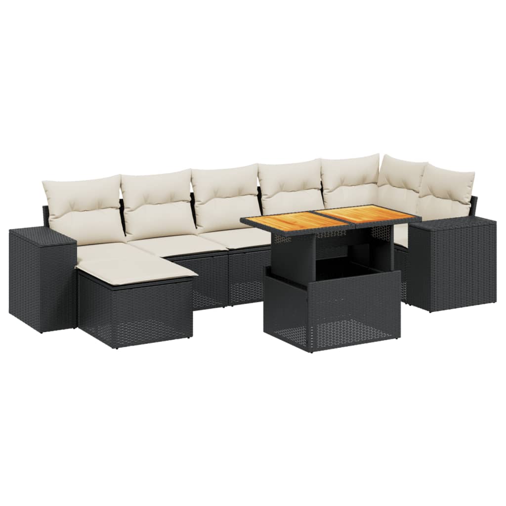Set mobilier de grădină cu perne, 8 piese, negru, poliratan