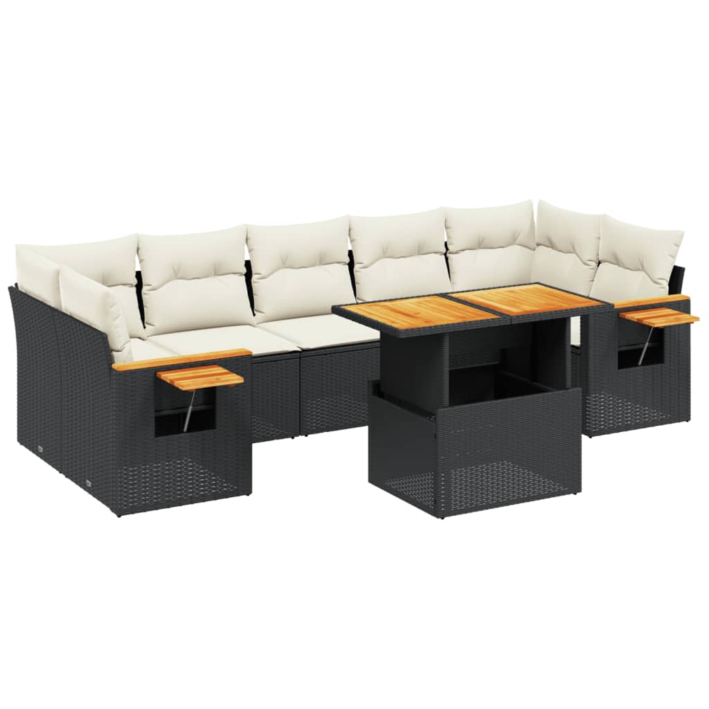 Set mobilier de grădină cu perne, 8 piese, negru, poliratan