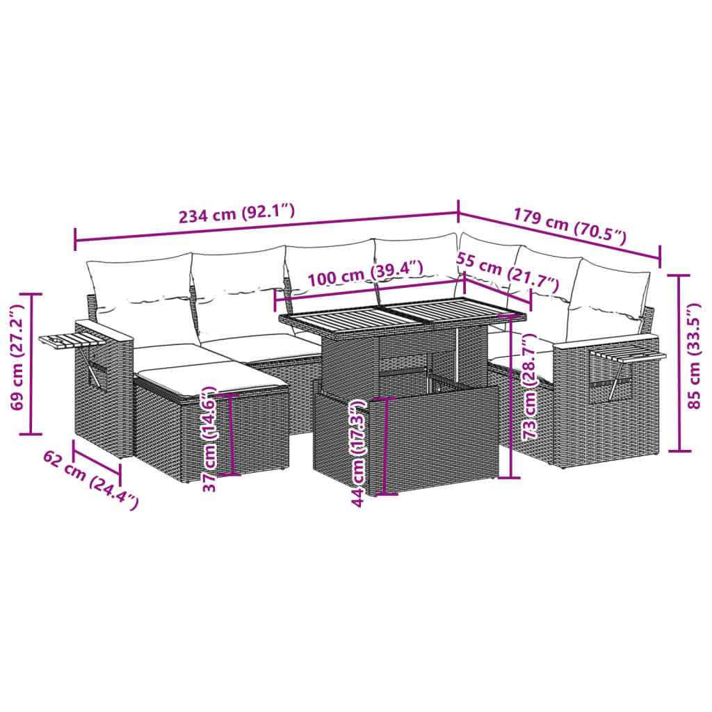 Set canapele de grădină, 8 piese, cu perne, bej, poliratan
