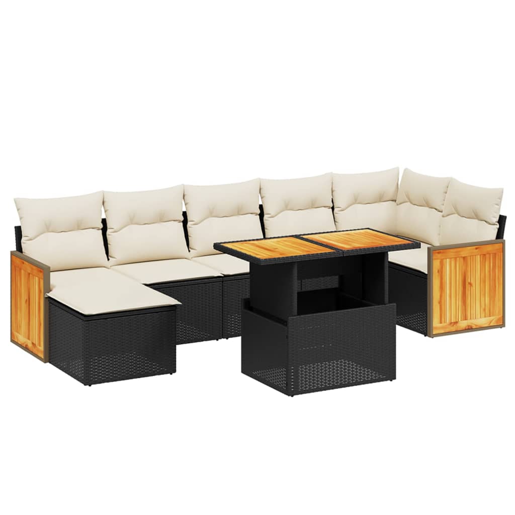 Set mobilier de grădină cu perne, 8 piese, negru, poliratan