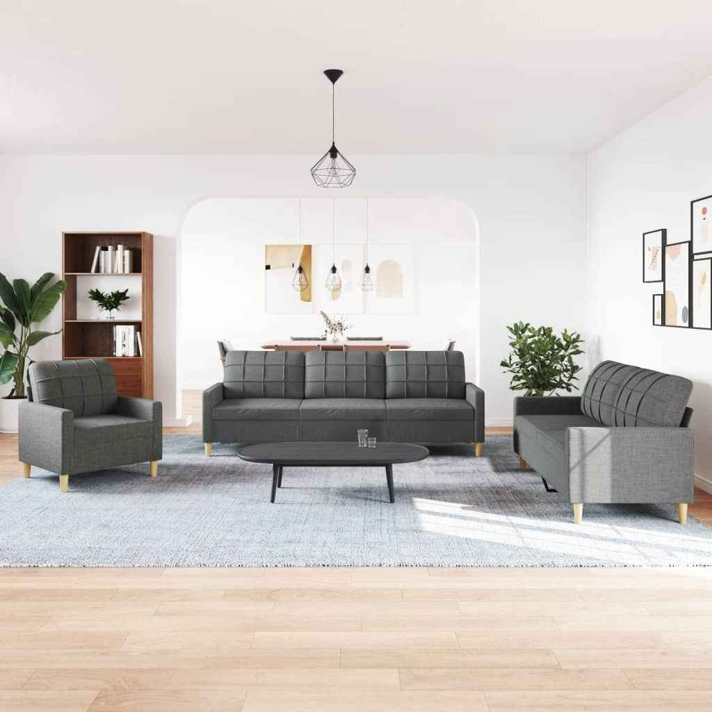 Set de canapele, 3 piese, gri închis, textil