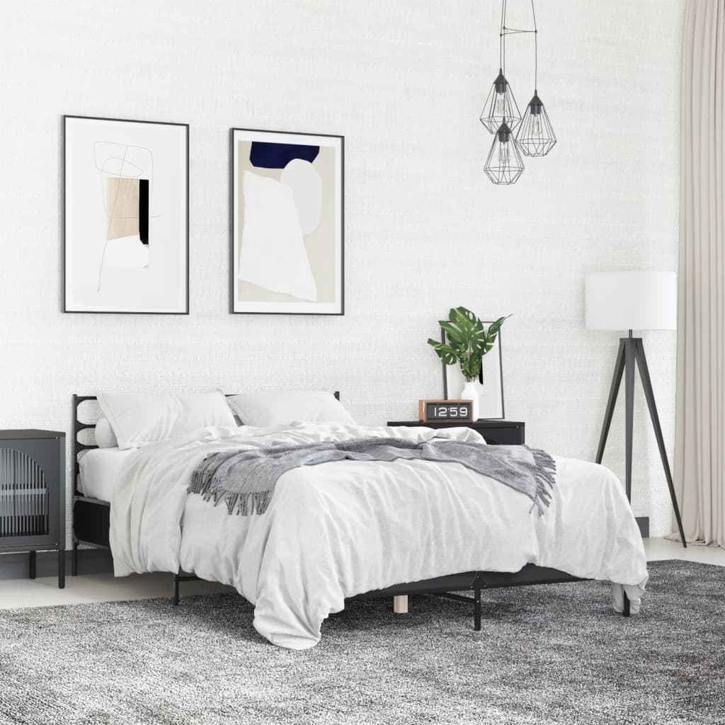 Cadru de pat, negru, 120x190 cm, lemn prelucrat și metal