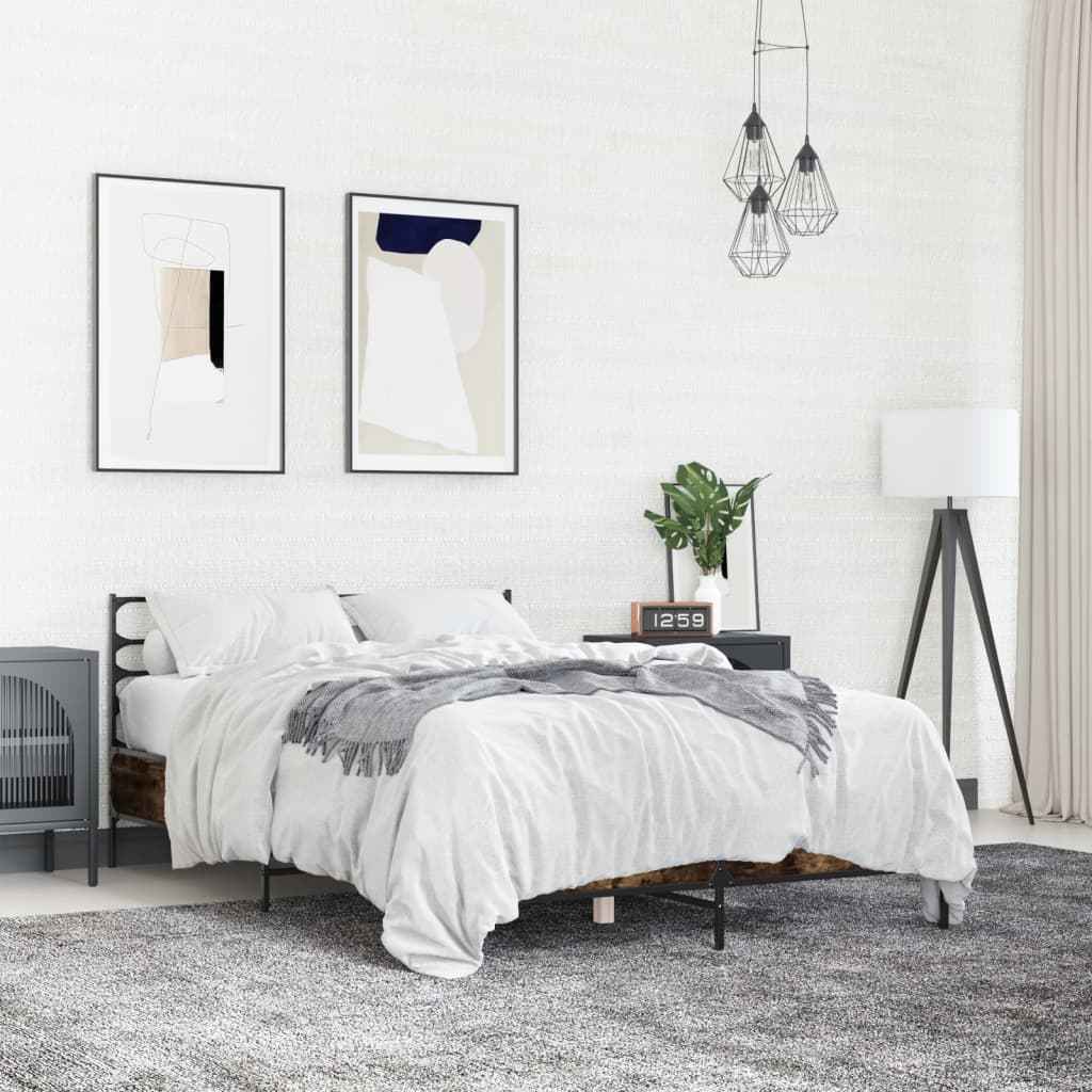 Cadru de pat, stejar afumat 140x190 cm lemn prelucrat și metal