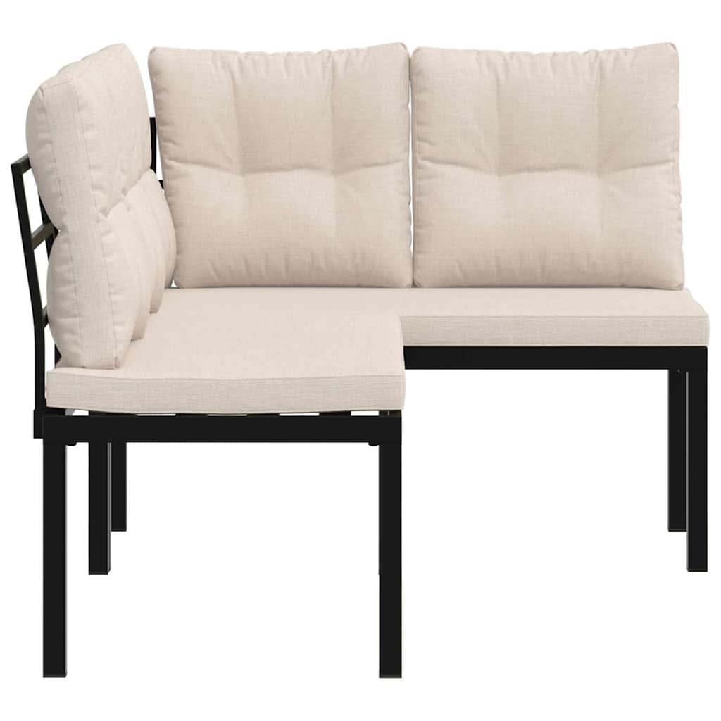 Bănci de grădină cu perne 2 buc negru oțel vopsit electrostatic