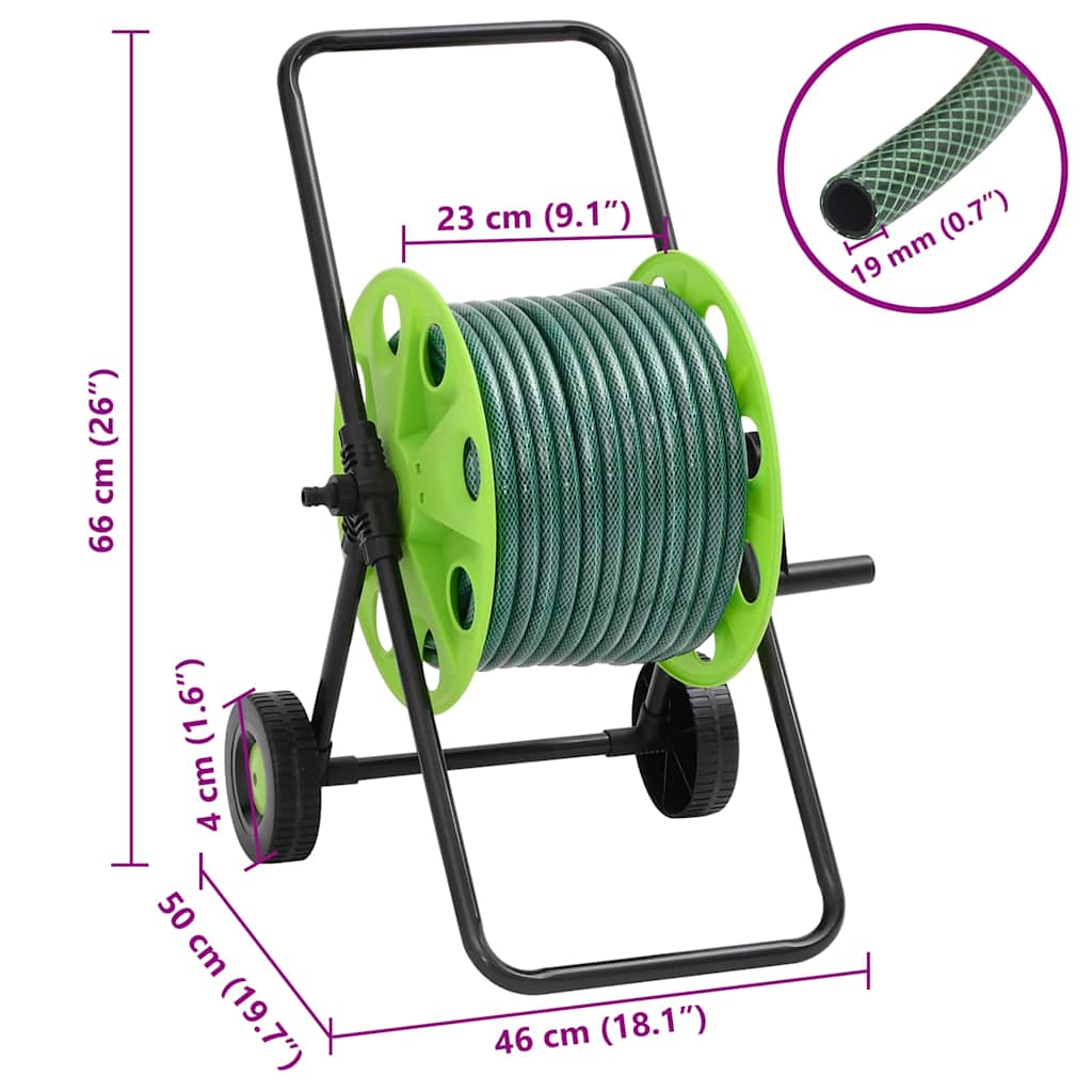 Cărucior tambur furtun verde set racorduri furtun 0,75" 30m PVC