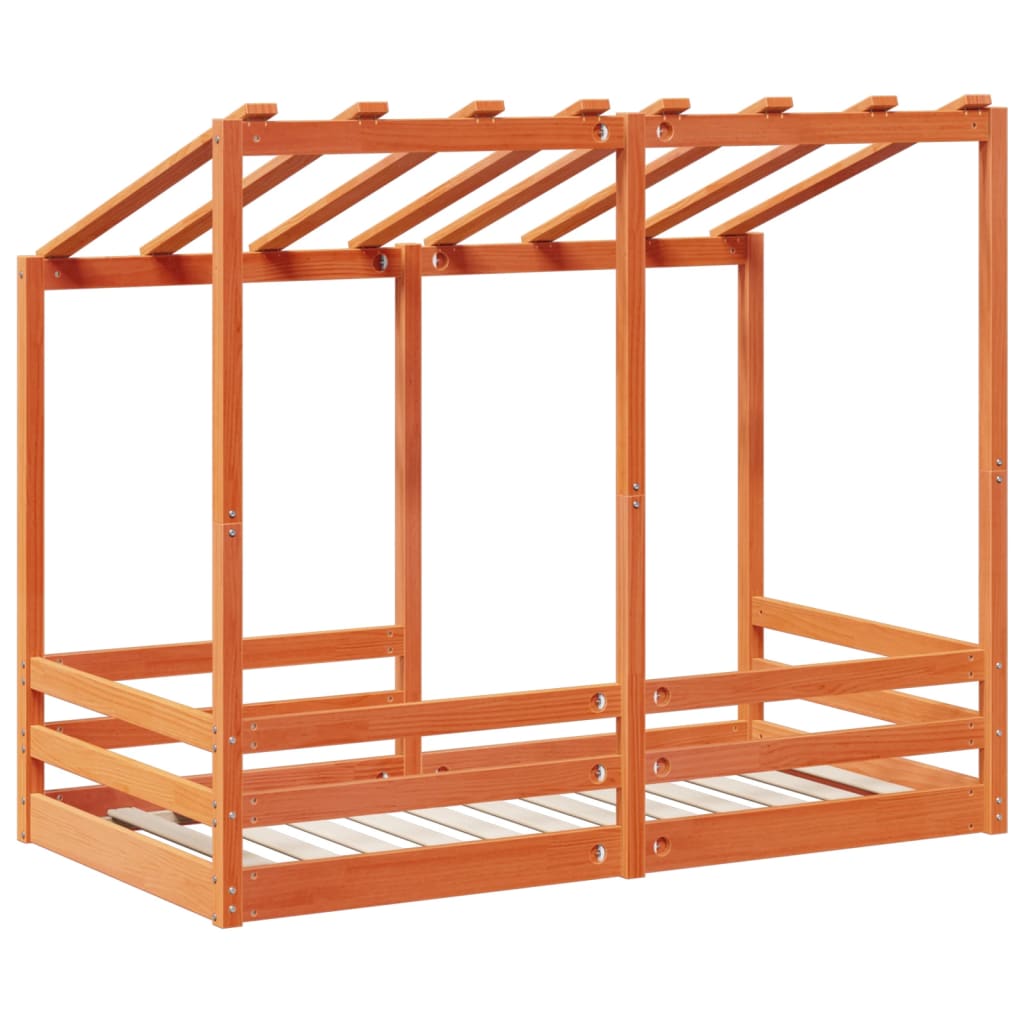 Acoperiș pat de copii, maro ceruit, 70x140 cm, lemn masiv pin