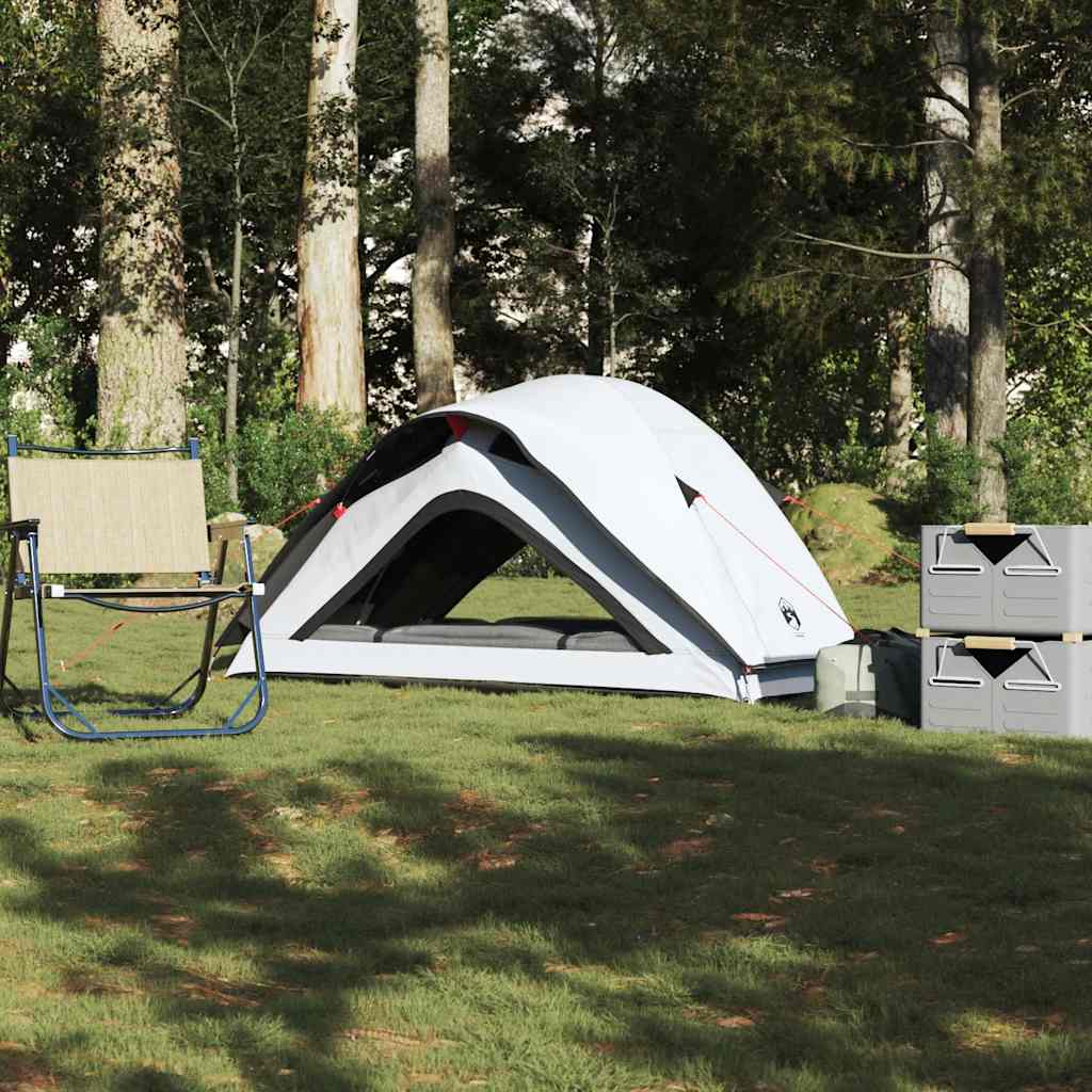 Cort camping, 1 persoane, alb, țesătură opacă, impermeabil