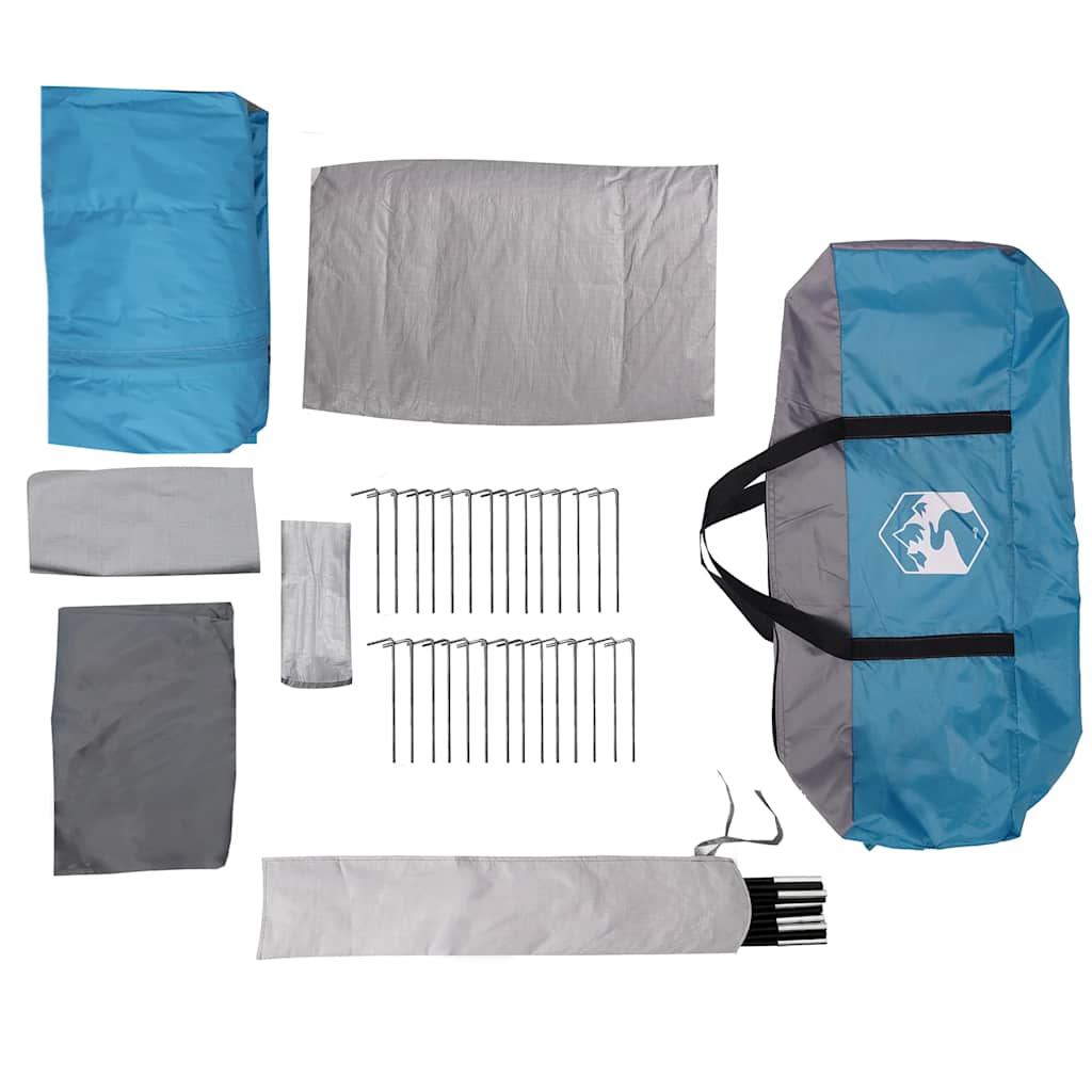 Cort de familie tunel pentru 8 persoane, albastru, impermeabil